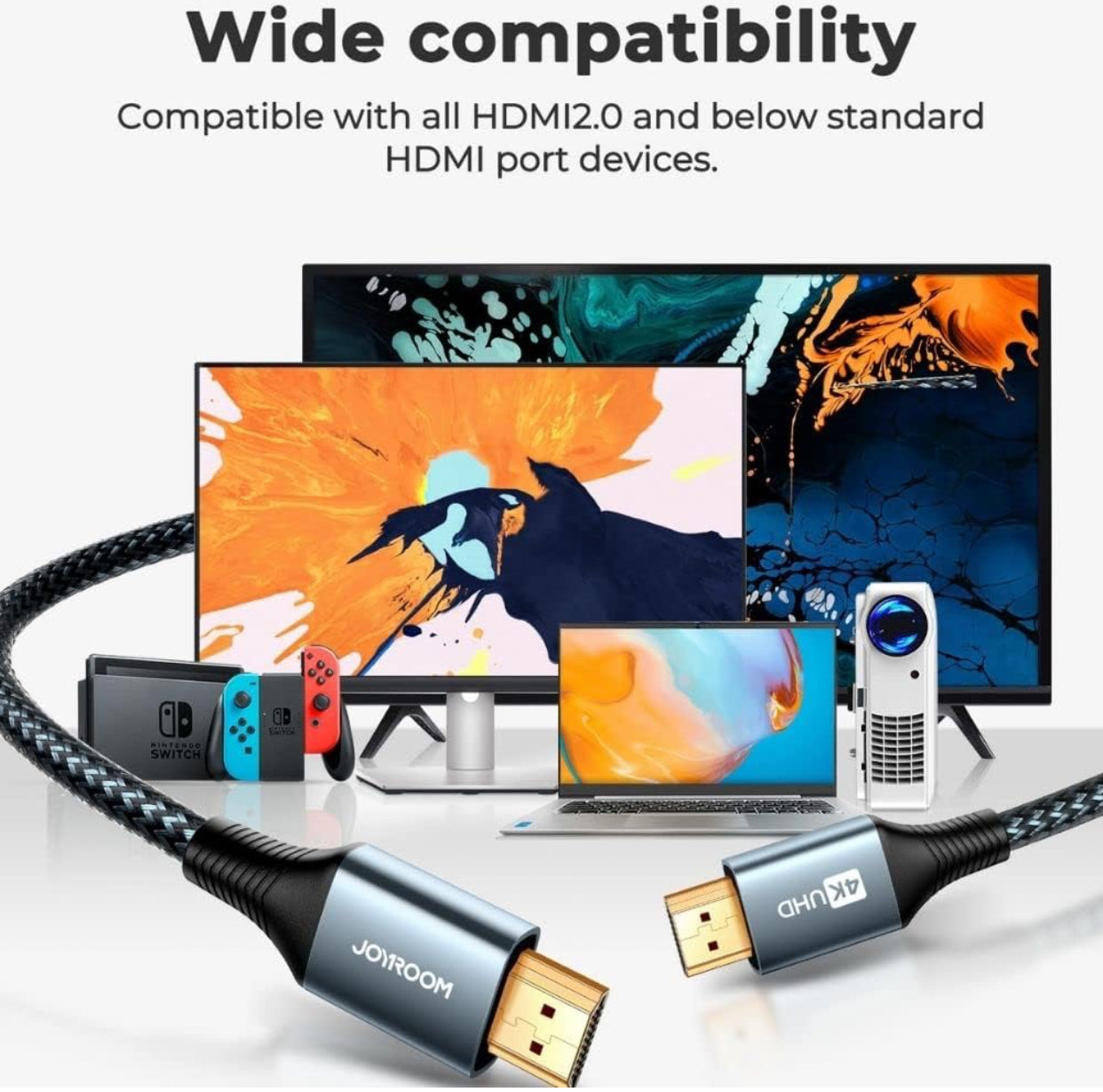 Joyroom HDMI Cable SY-20H1 HDMI to HDMI cable (4K@60Hz) -2m-gray ( 12 Month warranty Guaranteed  by the local agent Trust Store )