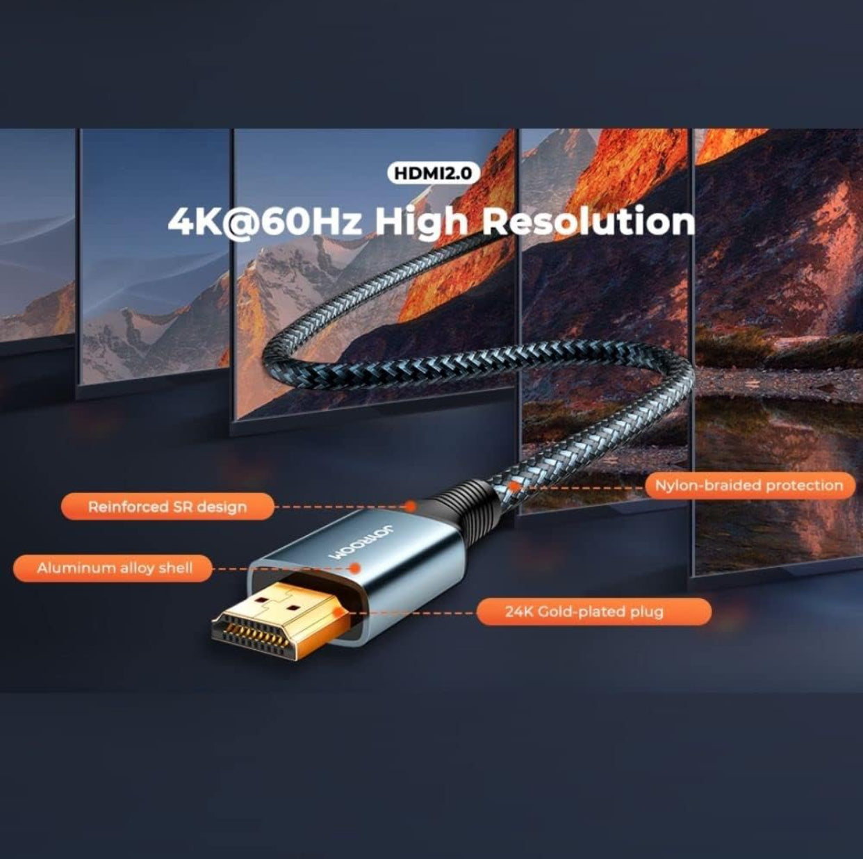 Joyroom HDMI Cable SY-20H1 HDMI to HDMI cable (4K@60Hz) -2m-gray ( 12 Month warranty Guaranteed  by the local agent Trust Store )